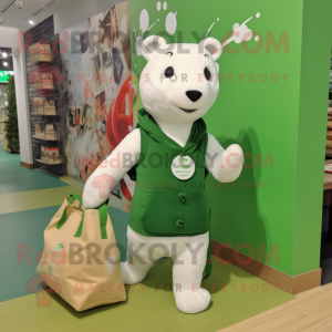 Forest Green Ermine mascot costume character dressed with a Vest and Tote bags