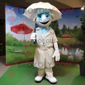 nan Golf Ball mascot costume character dressed with a Raincoat and Suspenders