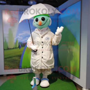 nan Golf Ball mascot costume character dressed with a Raincoat and Suspenders