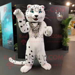 White Leopard mascot costume character dressed with a Culottes and Bracelets
