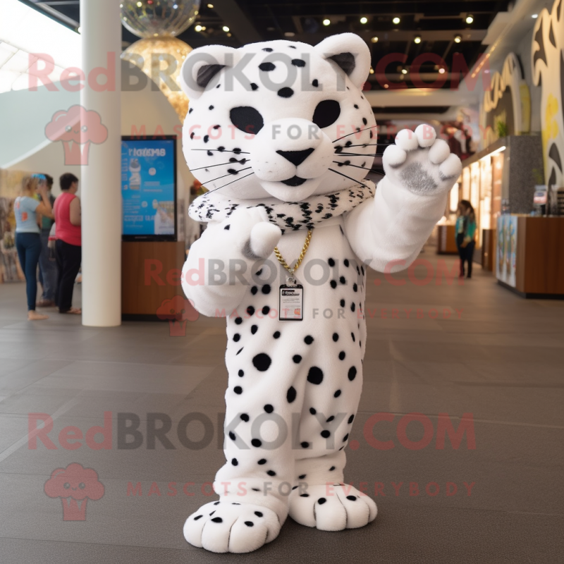 White Leopard mascot costume character dressed with a Culottes and Bracelets