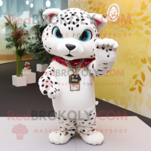 White Leopard mascot costume character dressed with a Culottes and Bracelets