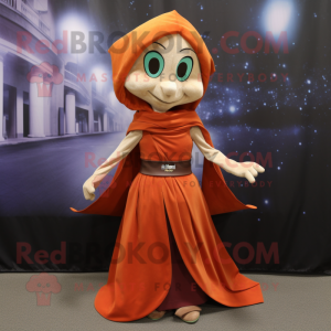 Rust Elf mascot costume character dressed with a Maxi Skirt and Shawl pins