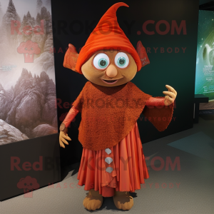 Rust Elf mascot costume character dressed with a Maxi Skirt and Shawl pins