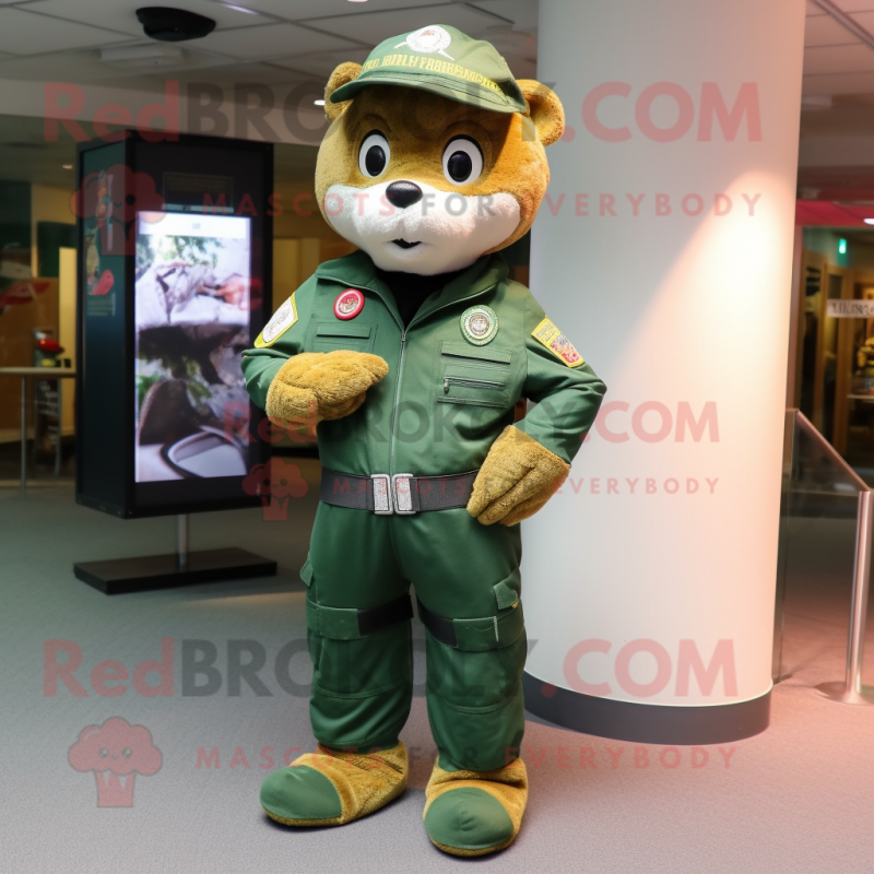 Forest Green Special Air Service mascot costume character dressed with a Bootcut Jeans and Watches