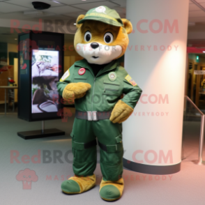 Forest Green Special Air Service mascot costume character dressed with a Bootcut Jeans and Watches