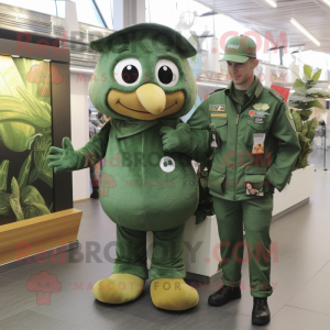Forest Green Special Air Service mascot costume character dressed with a Bootcut Jeans and Watches