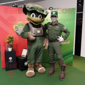 Forest Green Special Air Service mascot costume character dressed with a Bootcut Jeans and Watches