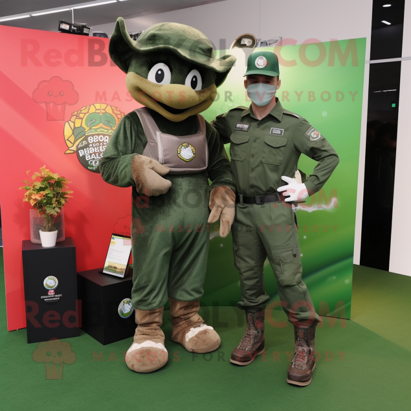 Forest Green Special Air Service mascot costume character dressed with a Bootcut Jeans and Watches Forest Green Special Air Service mascot costume character dressed with a Bootcut Jeans and Watches