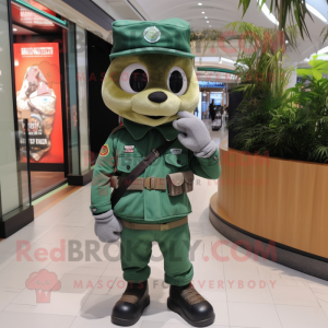 Forest Green Special Air Service mascot costume character dressed with a Bootcut Jeans and Watches