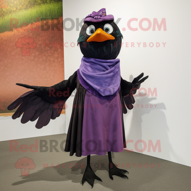 Lavender Blackbird mascot costume character dressed with a Jeggings and Shawls Lavender Blackbird mascot costume character dressed with a Jeggings and Shawls