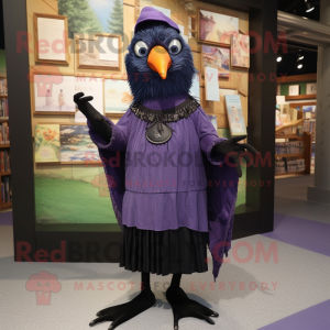 Lavender Blackbird mascot costume character dressed with a Jeggings and Shawls