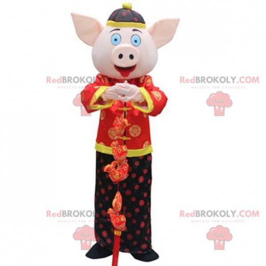 Costume da maiale in abito tradizionale asiatico -