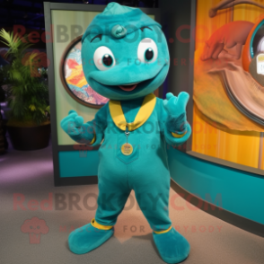 Teal Bracelet mascot costume character dressed with a Corduroy Pants and Anklets