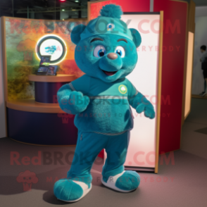 Teal Bracelet mascot costume character dressed with a Corduroy Pants and Anklets