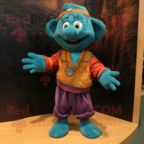 Teal Bracelet mascot costume character dressed with a Corduroy Pants and Anklets