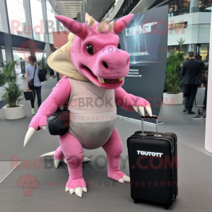 Pink Triceratops mascot costume character dressed with a Bodysuit and Briefcases