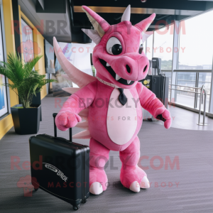 Pink Triceratops mascot costume character dressed with a Bodysuit and Briefcases