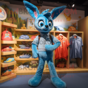 Turquoise Roe Deer mascot costume character dressed with a Denim Shorts and Mittens