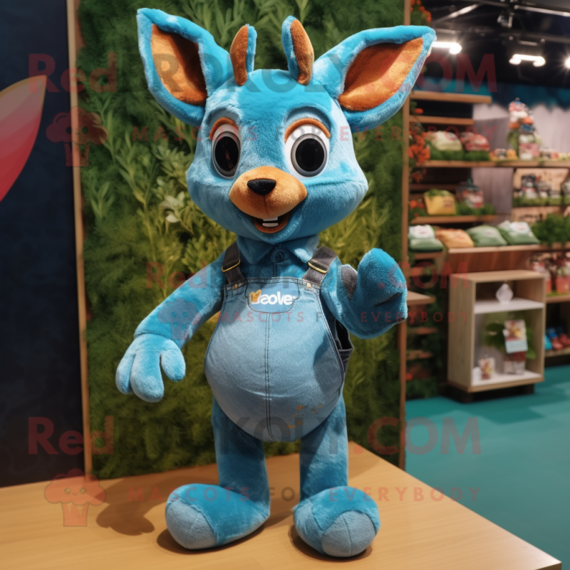 Turquoise Roe Deer mascot costume character dressed with a Denim Shorts and Mittens Turquoise Roe Deer mascot costume character dressed with a Denim Shorts and Mittens