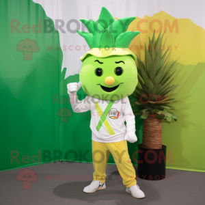 Lime Green Pineapple mascot costume character dressed with a Chinos and Caps