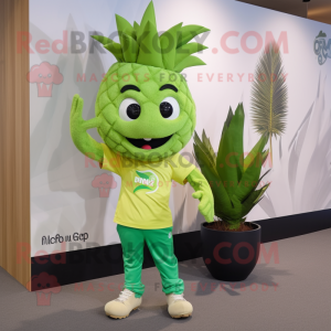 Lime Green Pineapple mascot costume character dressed with a Chinos and Caps