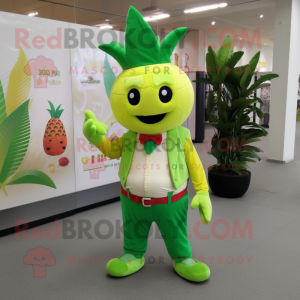 Lime Green Pineapple mascot costume character dressed with a Chinos and Caps