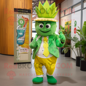 Lime Green Pineapple mascot costume character dressed with a Chinos and Caps
