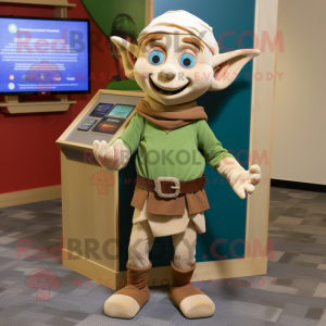 Tan Elf mascot costume character dressed with a Cardigan and Anklets