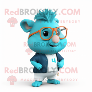 Cyan Guinea Pig mascot costume character dressed with a Polo Tee and Eyeglasses