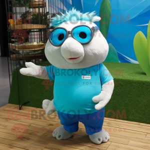 Cyan Guinea Pig mascot costume character dressed with a Polo Tee and Eyeglasses