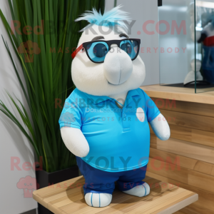 Cyan Guinea Pig mascot costume character dressed with a Polo Tee and Eyeglasses