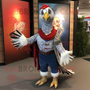 Silver Pheasant mascot costume character dressed with a Flare Jeans and Shawls