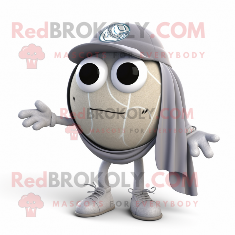 Gray Petanque Ball mascot costume character dressed with a Joggers and Shawl pins Gray Petanque Ball mascot costume character dressed with a Joggers and Shawl pins