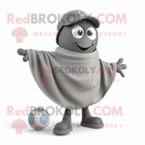 Gray Petanque Ball mascot costume character dressed with a Joggers and Shawl pins