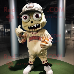 Cream Zombie mascot costume character dressed with a Baseball Tee and Backpacks
