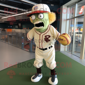 Cream Zombie mascot costume character dressed with a Baseball Tee and Backpacks