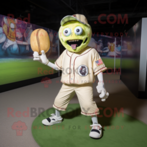 Cream Zombie mascot costume character dressed with a Baseball Tee and Backpacks