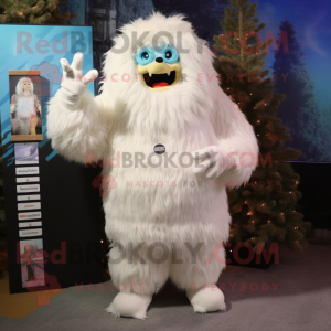 Cream Yeti mascot costume character dressed with a Mini Dress and Scarves