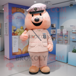 Peach Air Force Soldier mascot costume character dressed with a Cardigan and Hat pins