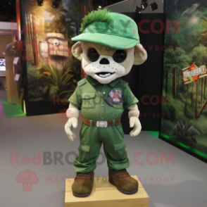 Forest Green Skull mascot costume character dressed with a Cargo Pants and Hat pins