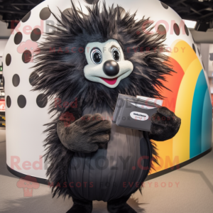 Black Porcupine mascot costume character dressed with a Maxi Dress and Wallets