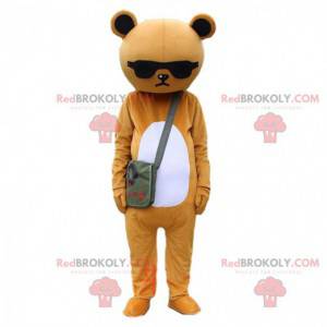 Brown and white sulky teddy bear costume with glasses -