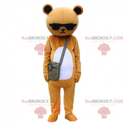 Brown and white sulky teddy bear costume with glasses -
