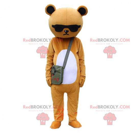 Brun og hvid sulky bamse kostume med briller - Redbrokoly.com