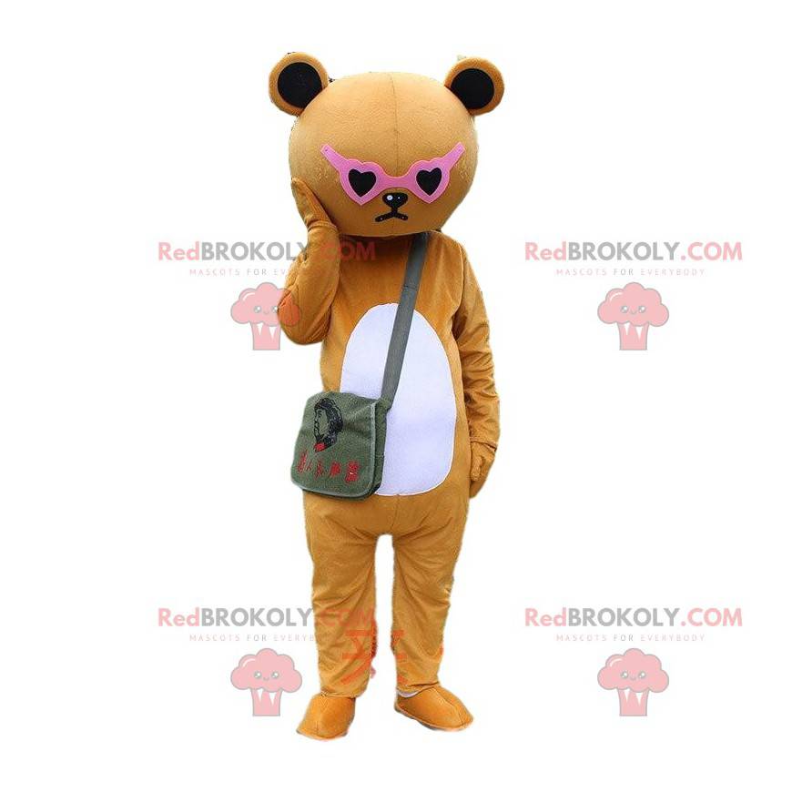 Brown sulky teddy bear costume with pink glasses -