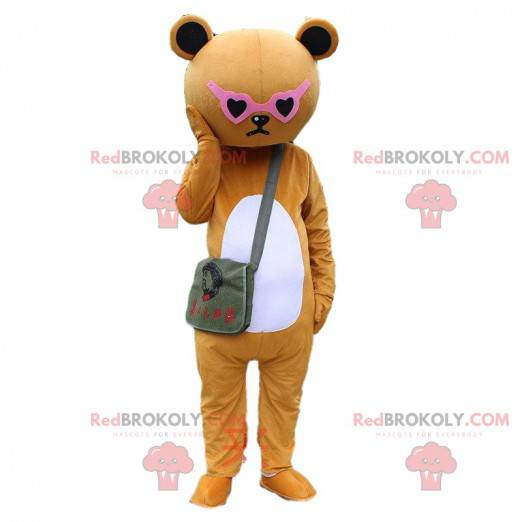 Brown sulky teddy bear costume with pink glasses -