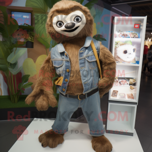 Rust Sloth mascot costume character dressed with a Boyfriend Jeans and Brooches