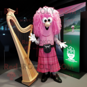 Pink Celtic Harp mascot costume character dressed with a Dress Shirt and Briefcases