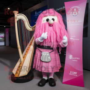 Pink Celtic Harp mascot costume character dressed with a Dress Shirt and Briefcases